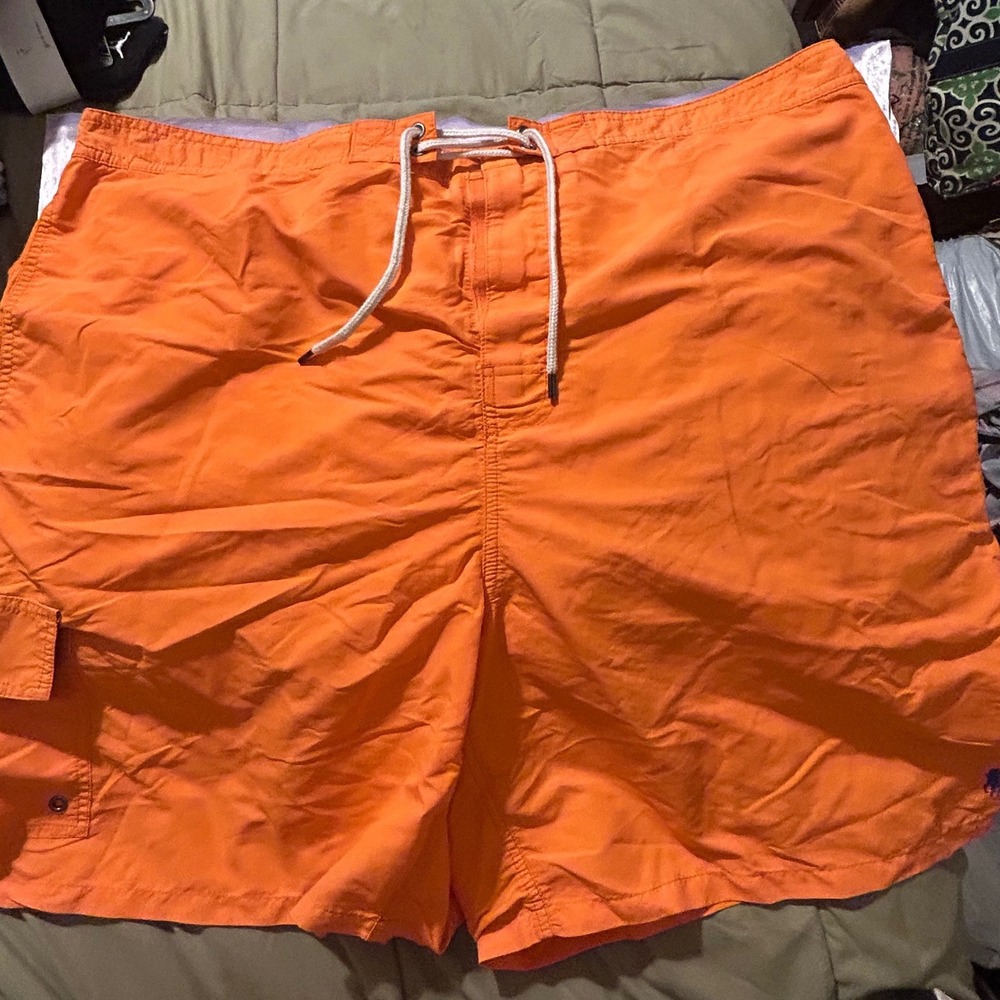 Polo Ralph Lauren Mens Orange Swim Trunks 3XB Big & Tall Cargo Pocket Pony Logo